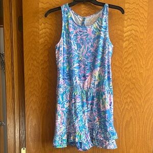 Lilly Pulitzer Girls Multicolor Floral Romper - Blue, Pink & Green